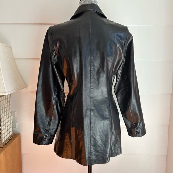 Vintage Black Leather Double Breasted Coat by bebe Size L - Picture 8 of 16